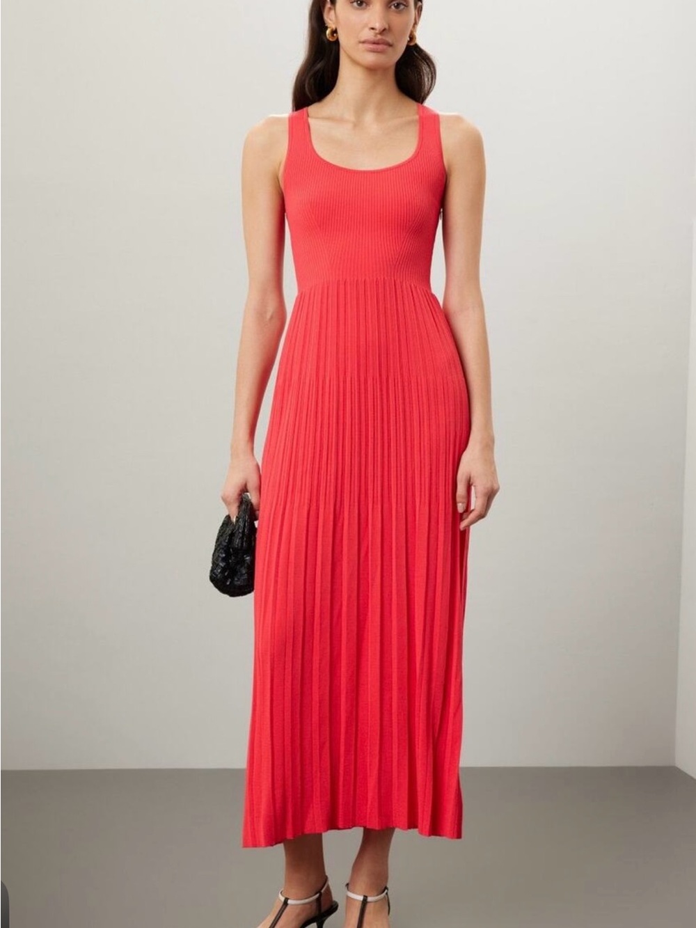 Michael Kors Coral Red Ribbed Pleated Maxi Dress Size Small – MSRP $445
